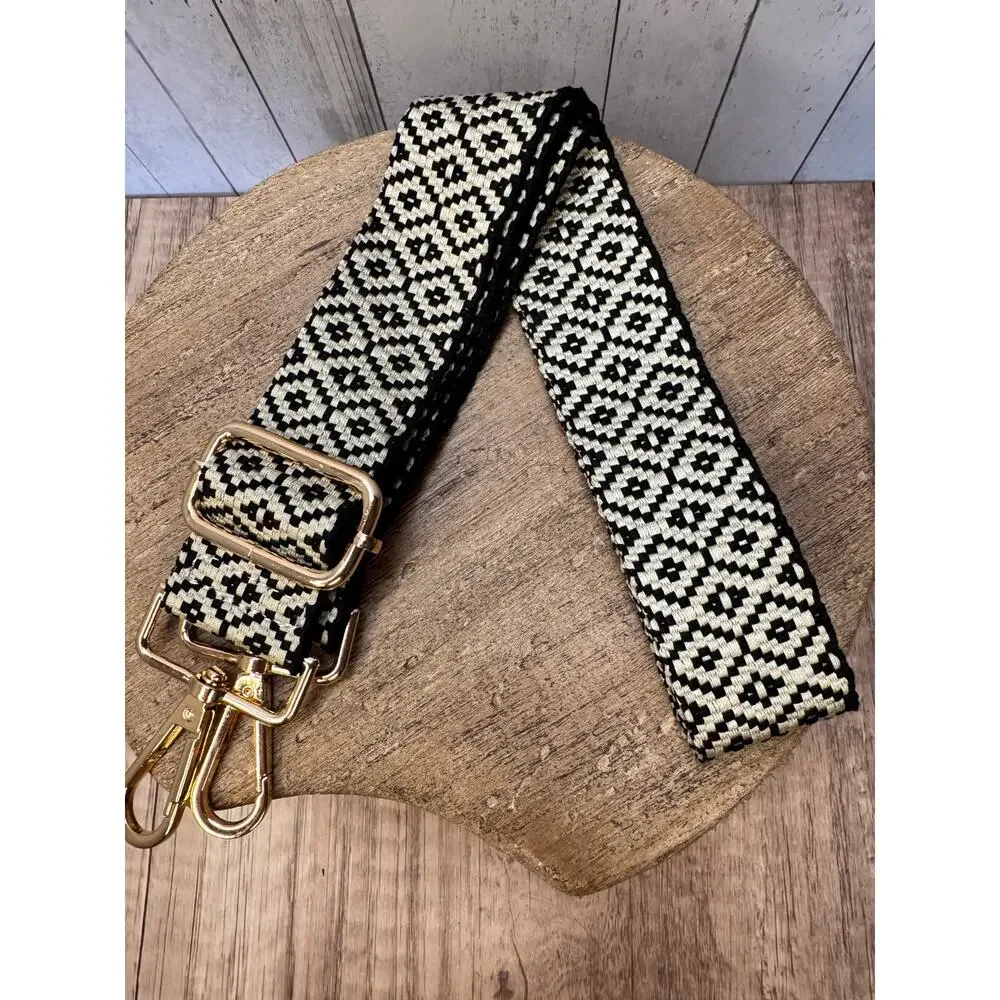 Beige Black Purse Strap Wide Bag Strap Boho Crossbody Purse Strap